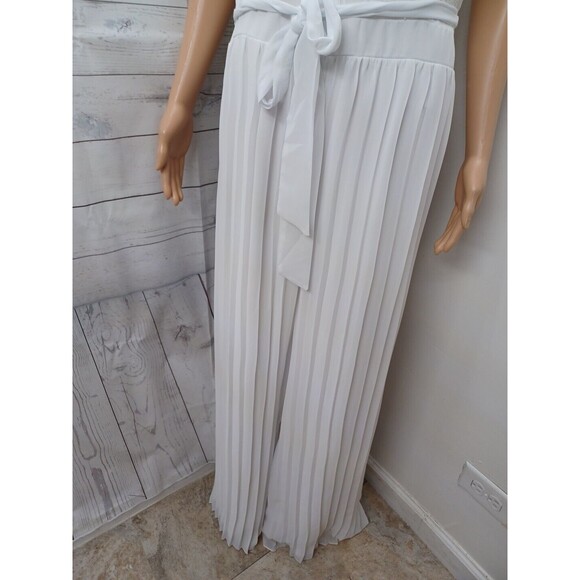 Ashley Stewart White Sleeveless Tie Waist Pleated Wide Leg Jumpsuit 20W Chiffon - Picture 4 of 11